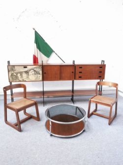table basse ronde plateau verre plateau bois enfilade buffet modulable italien vintage pieds compas teck mobilier lyon retro scandinave