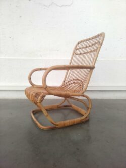 fauteuil italien fauteuil rotin bambou bamboo retro design vintage brocante annees 50 mobilier vintage boutique lyon pieds compas