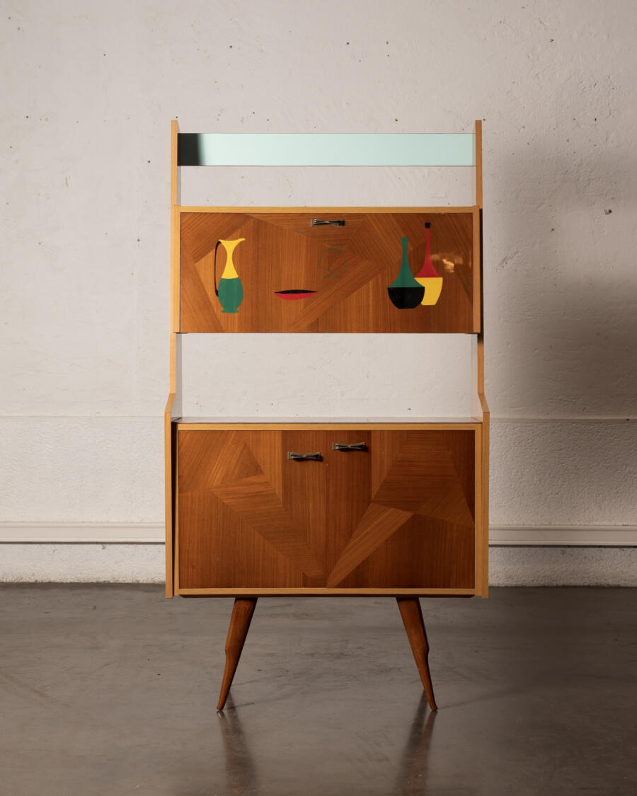 bibliothèque Italienne, table à manger vintage, rotin vintage, meuble HIFI vintage, enfilade vintage, chaise vintage, buffet jiroutek, fauteuil boomerang